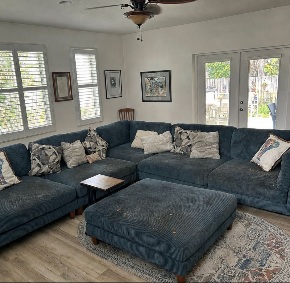 Sectional sofa before deep cleaning