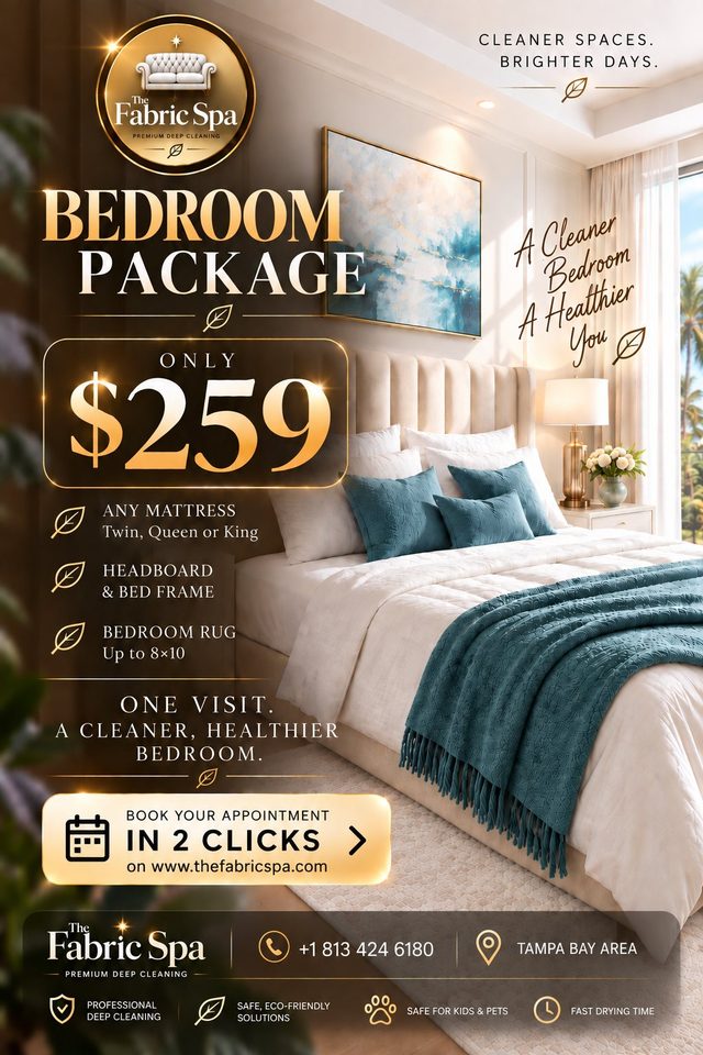 Bedroom Package, only $259: any mattress, headboard and bed frame, bedroom rug up to 8 by 10
