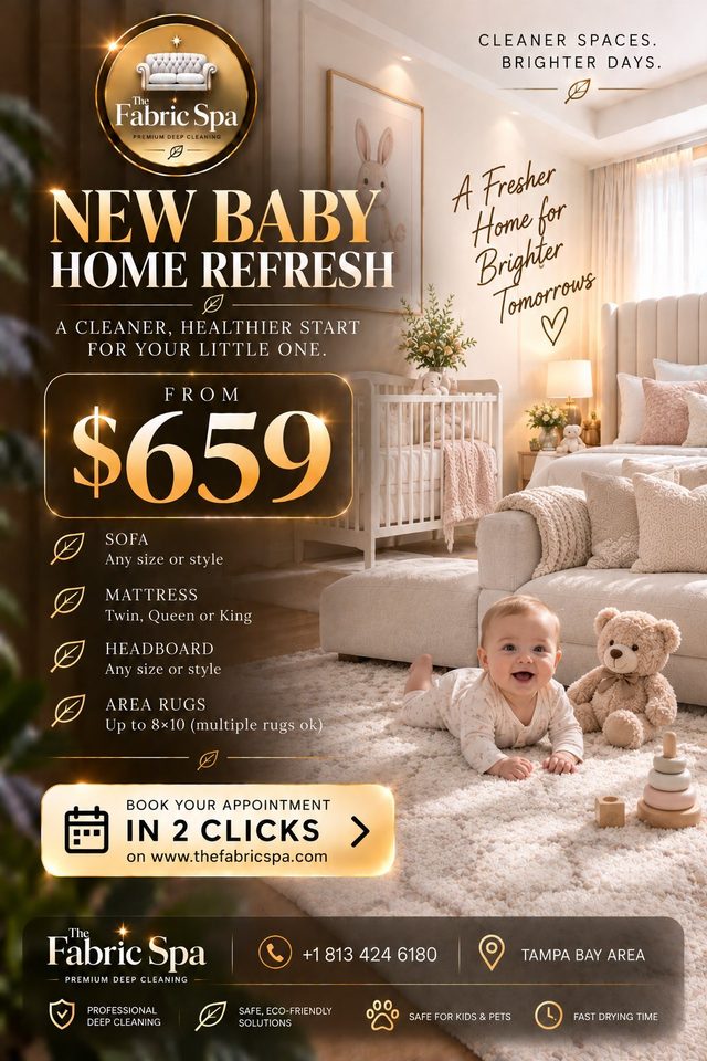 New Baby Home Refresh, from $659: sofa, mattress, headboard and area rugs
