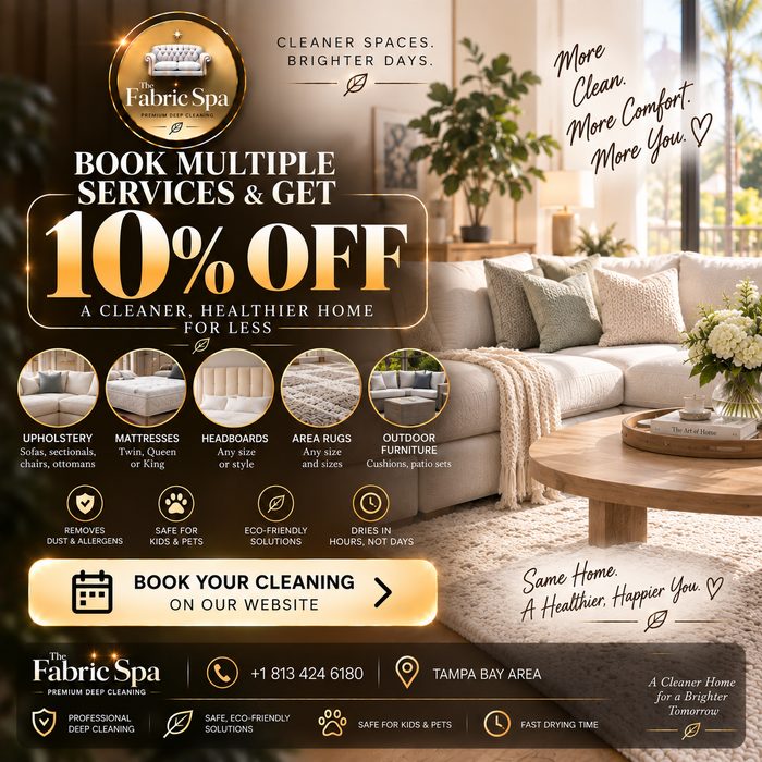 Seniors enjoy 20% off all services when you book by September 30: upholstery, mattresses, headboards, area rugs, outdoor furniture