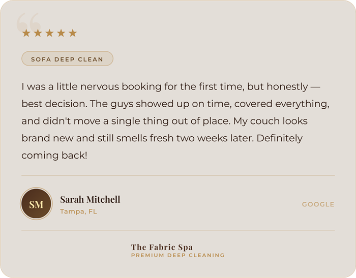 Five-star review from Sarah Mitchell, Tampa, FL